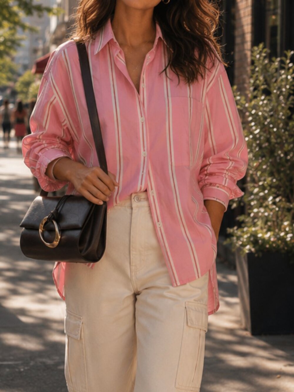 Carolina Herrera Striped Button Down Tunic with Pearl Buttons
